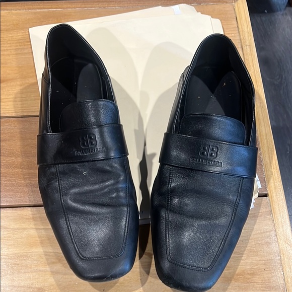 Balenciaga Black Leather Slip-On Loafers - Picture 1 of 6